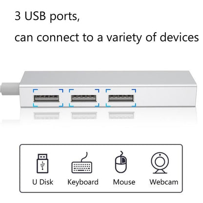 3-Port Usb 3.0 + Rj45 External Hub For Laptops