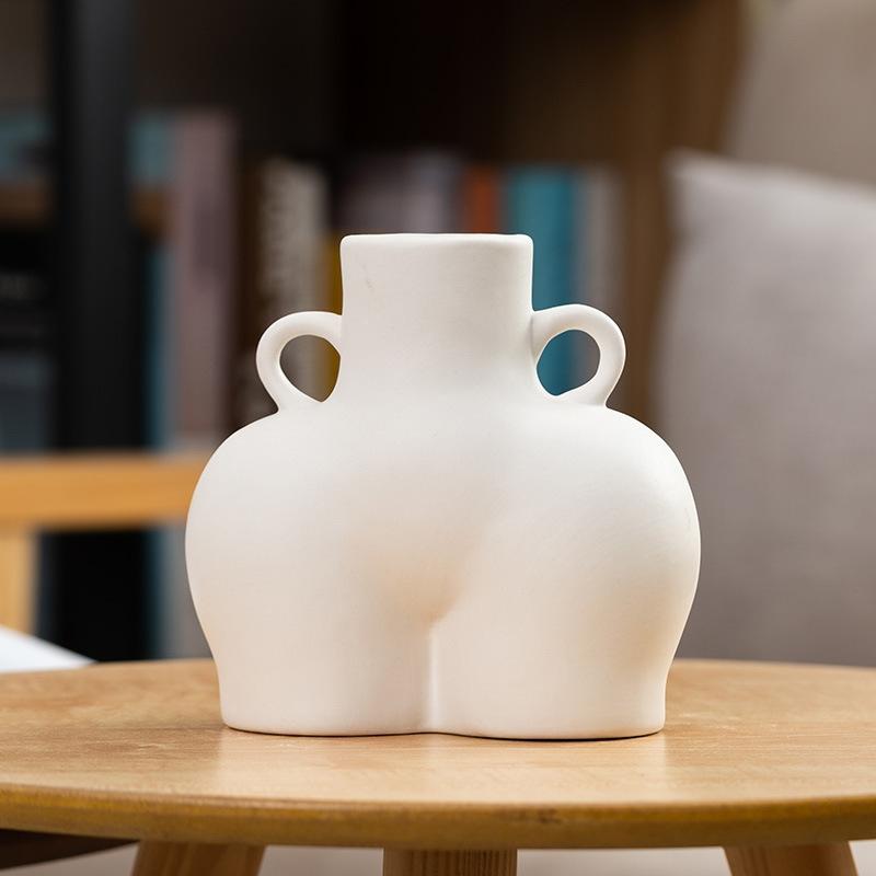 Small Unglazed Ceramic Vase for Home Decor and Dried Flower Arrangements