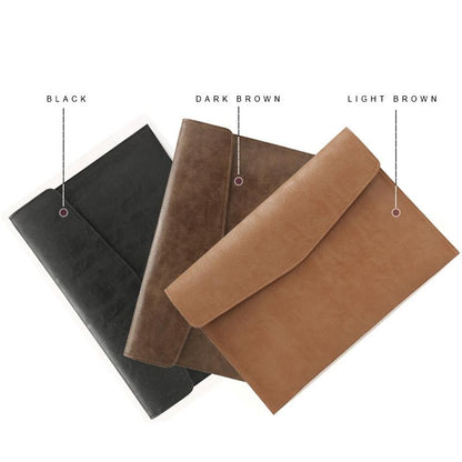 14 Inch Litchi Pattern Leather Laptop Sleeve - Dark Brown