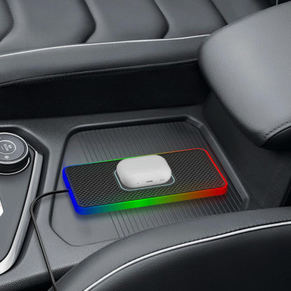 15w 2-in-1 Car Wireless Charger with Non-slip Mat and Colourful Light - 0.3m Usb Cable - Usb-C/Type-C Cable 1M