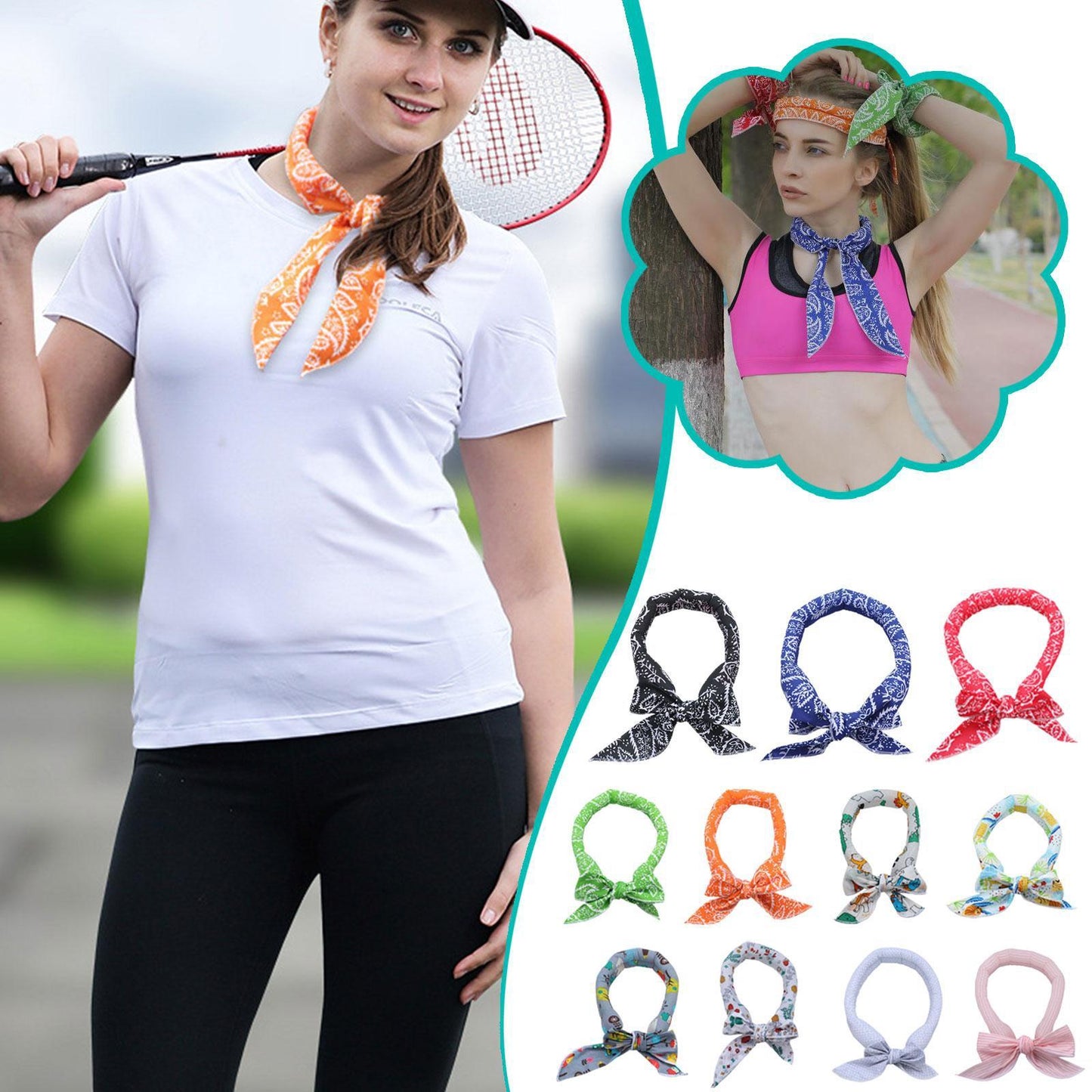 3 Piece Cooling Bandana Neck Wraps For Summer Blue Leaves