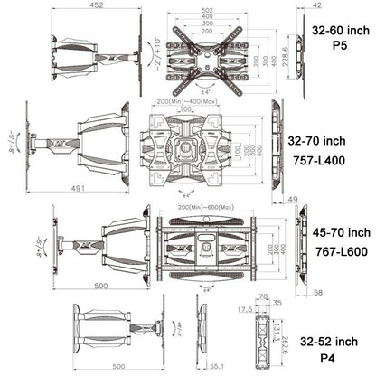 45-70 Inch Telescopic Swivel Tv Wall Mount Bracket