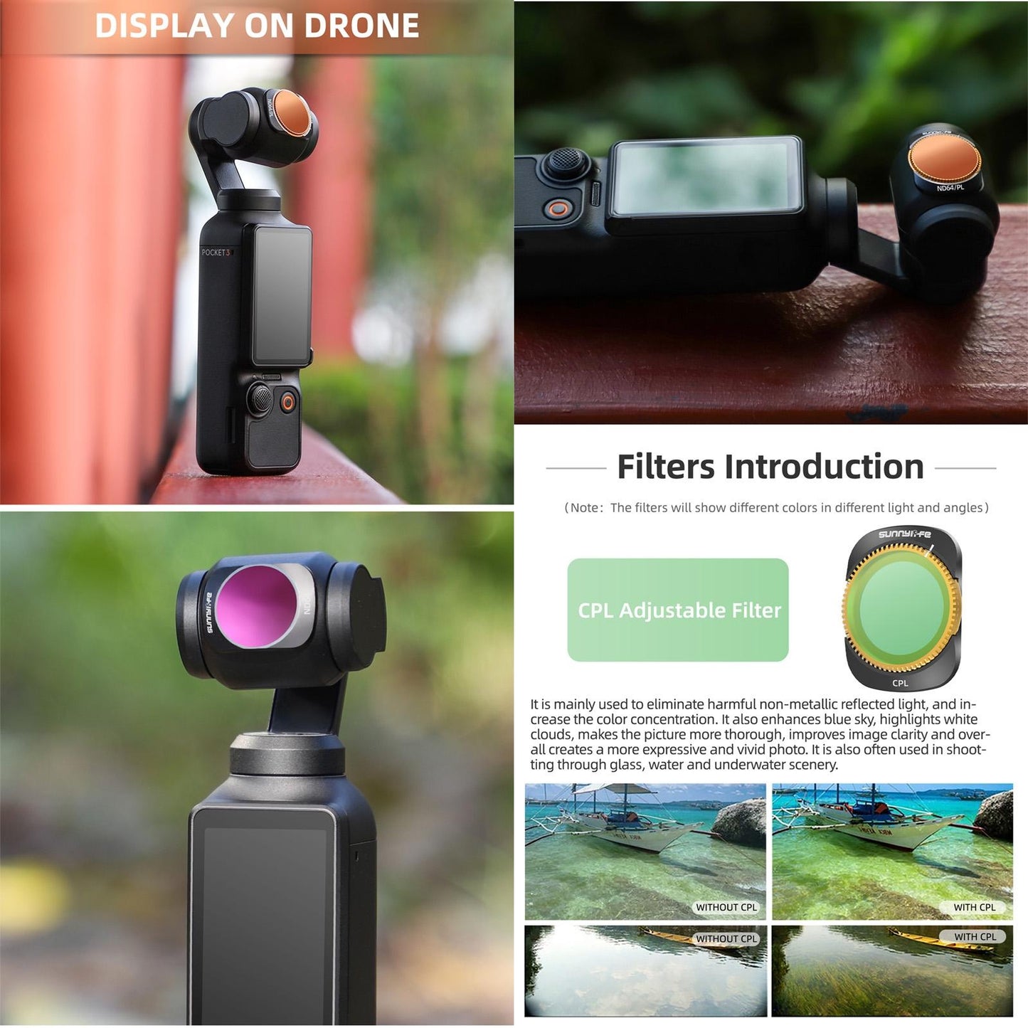 Dji Pocket 3 Camera Lens Filter - 3 In 1 Cpl Nd8/16