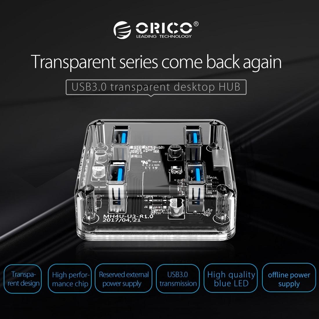 Transparent Usb 3.0 Desktop Hub + 100Cm Micro Usb Cable