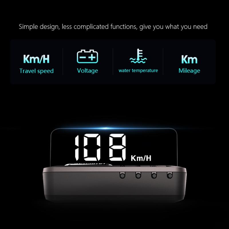 3.2 Inch Obd Hud Head Up Display For Car Engine Failure Water Temperature & Voltage Alarm