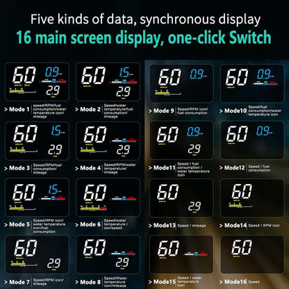 5 Inch Obd2 Head Up Display Car Speed Revolving Speed Water Temp Battery Voltage