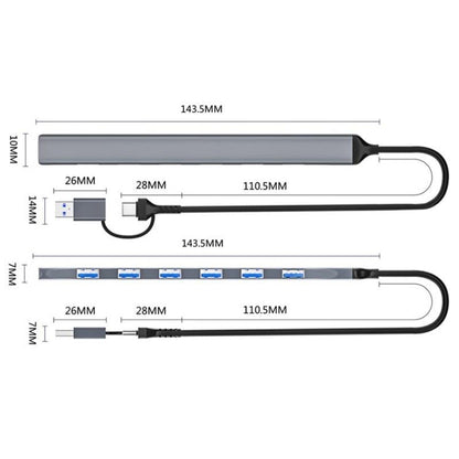 7-In-1 Usb Hub Usb 3.0 + 6X Usb 2.0 + Type-C
