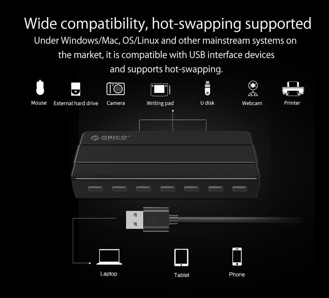 7-Port Usb 2.0 Desktop Hub With Power Adapter