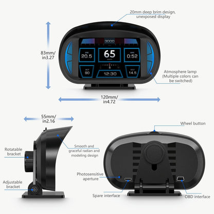 3 Inch Obd Lcd Car Speed Slope Meter Hud Display
