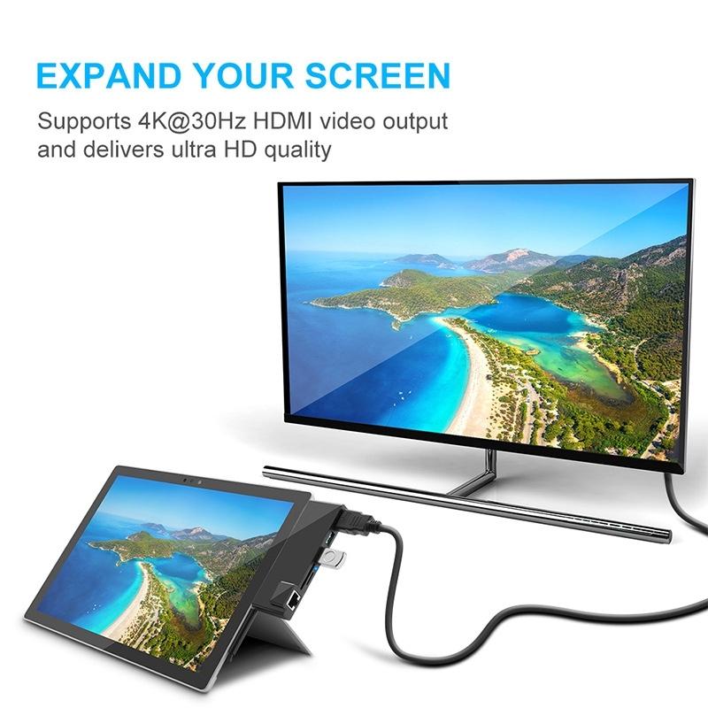 6-In-1 Rj45 / Usb 3.0 / Hdmi / Sd / Tf Hub For Surface Pro 5 / 6