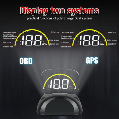 Car Hud Head Up Display With Obd2 & Gps Modes Fault Alarm