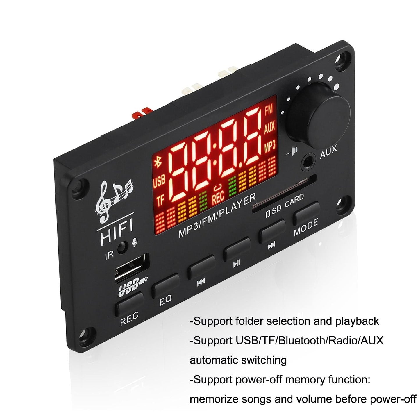 12V 50W Bluetooth Decoding Board For Fm / Call / Recording - Black / White