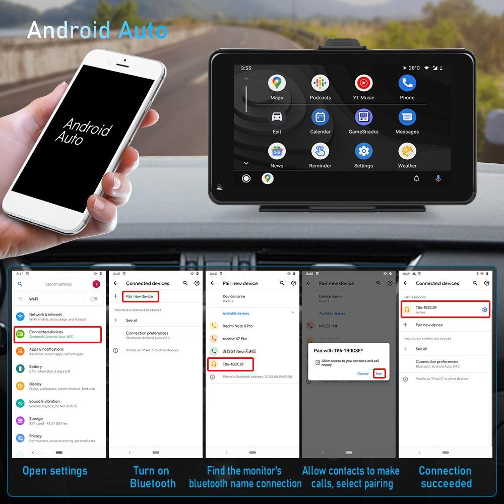 7 Inch Hd Smart Screen Carplay + Android Auto + Android - 64Gb