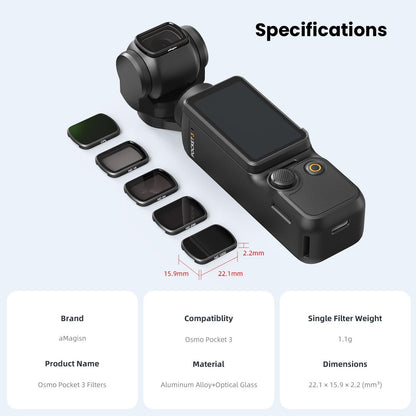 Double-sided Coated Filters for Dji Pocket 3 with Protective Goggles and Cpl Style - Nd16+Nd64+Nd256+Nd1000