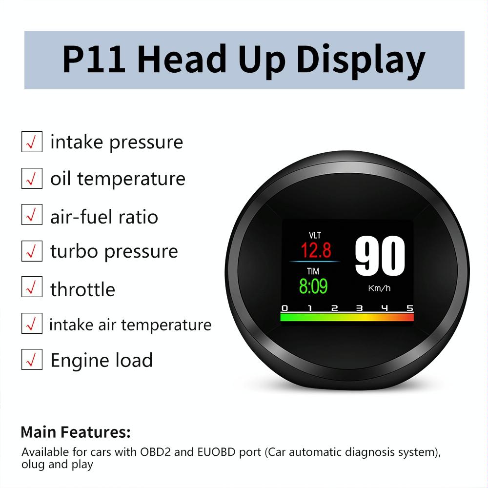 Car Hud Head Up Display Obd2 + Gps Mode Water Temp Speed Voltage Fuel Speed Alarm