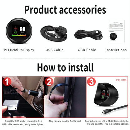 Car Hud Head Up Display Obd2 + Gps Mode Water Temp Speed Voltage Fuel Speed Alarm