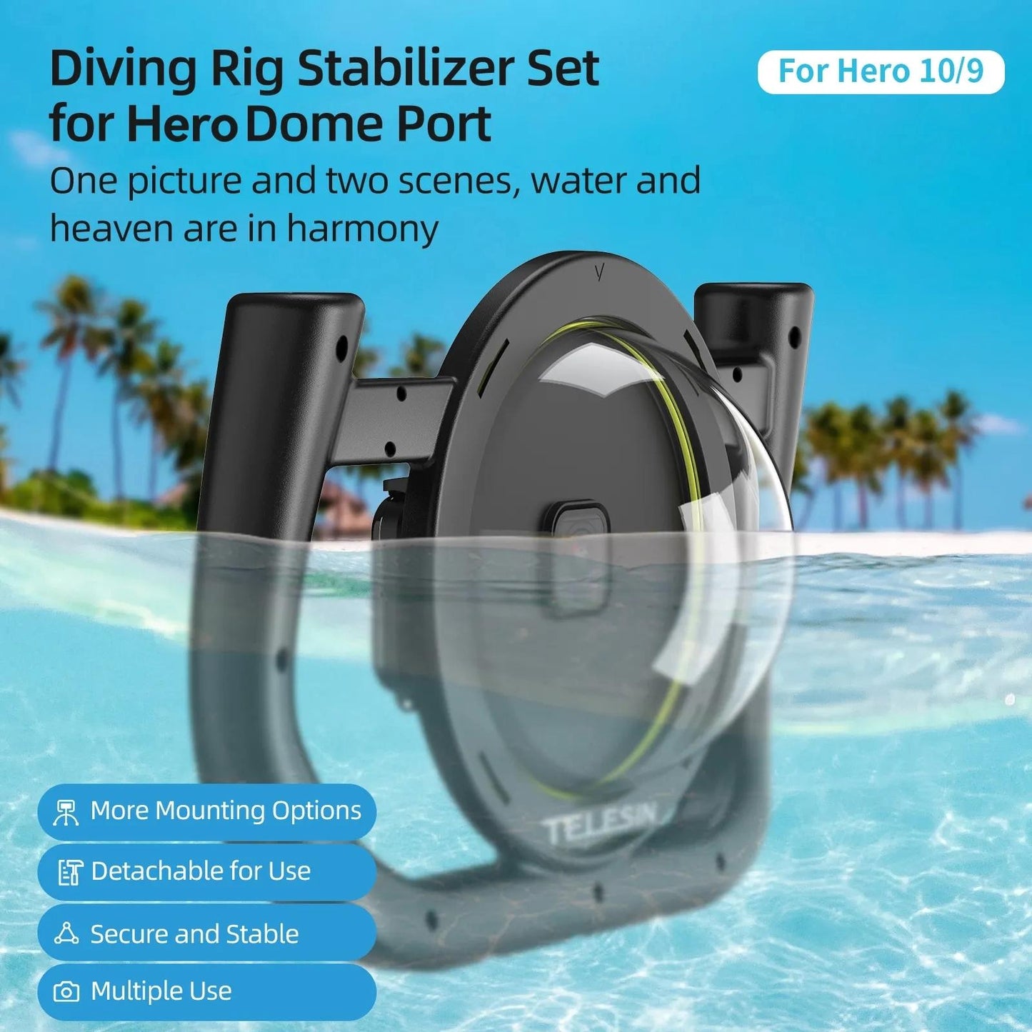 Waterproof Handheld Stabilizer Housing with Cold Shoe and 1 / 4 Thread - 30m