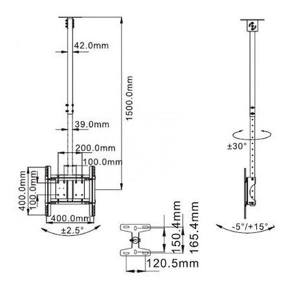 Telescopic Tv Hanger for 32-65 Inch Lcd Ceiling Mount