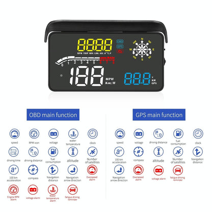 Car Obd2 Hud Head Up Display Gps Speed Meter With Speed Voltage And Water Temp Speed Alarm