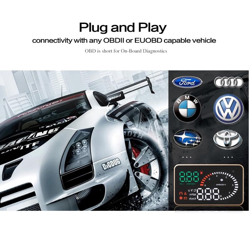 3.5 Inch Car Obdii / Euobd Hud Vehicle Mounted Head Up Display Speed Water Temp Alarm Fuel Battery
