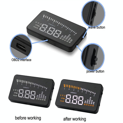 3 Inch Hud For Cars Obdii / Eobd System Light Sensors Rotation Speed Voltage Water Temp Alarm Black