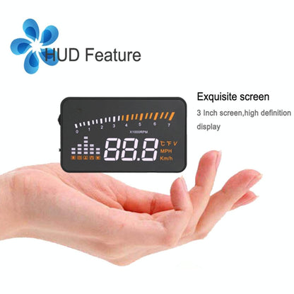 3 Inch Hud For Cars Obdii / Eobd System Light Sensors Rotation Speed Voltage Water Temp Alarm Black