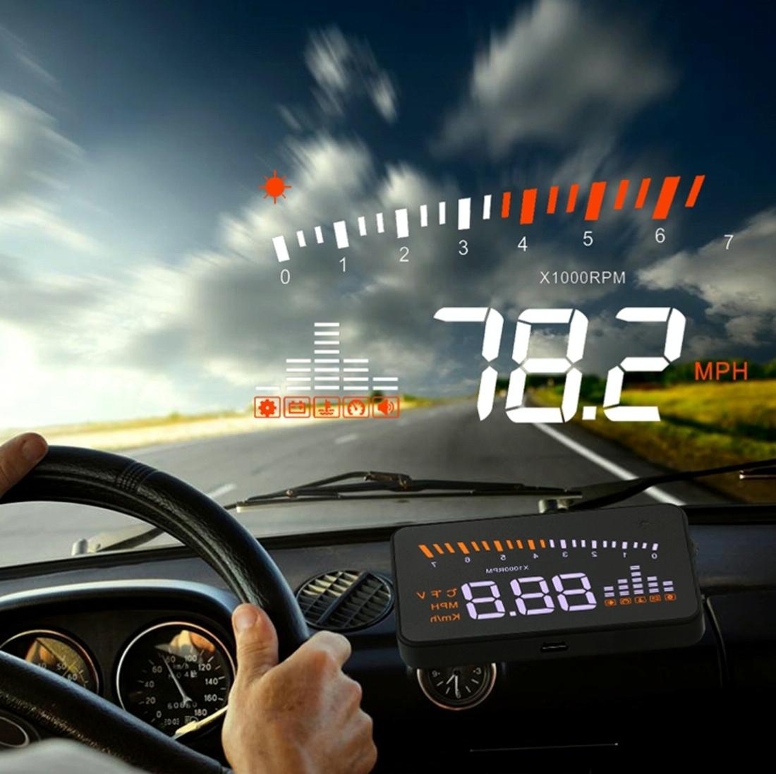 3 Inch Hud For Cars Obdii / Eobd System Light Sensors Rotation Speed Voltage Water Temp Alarm Black