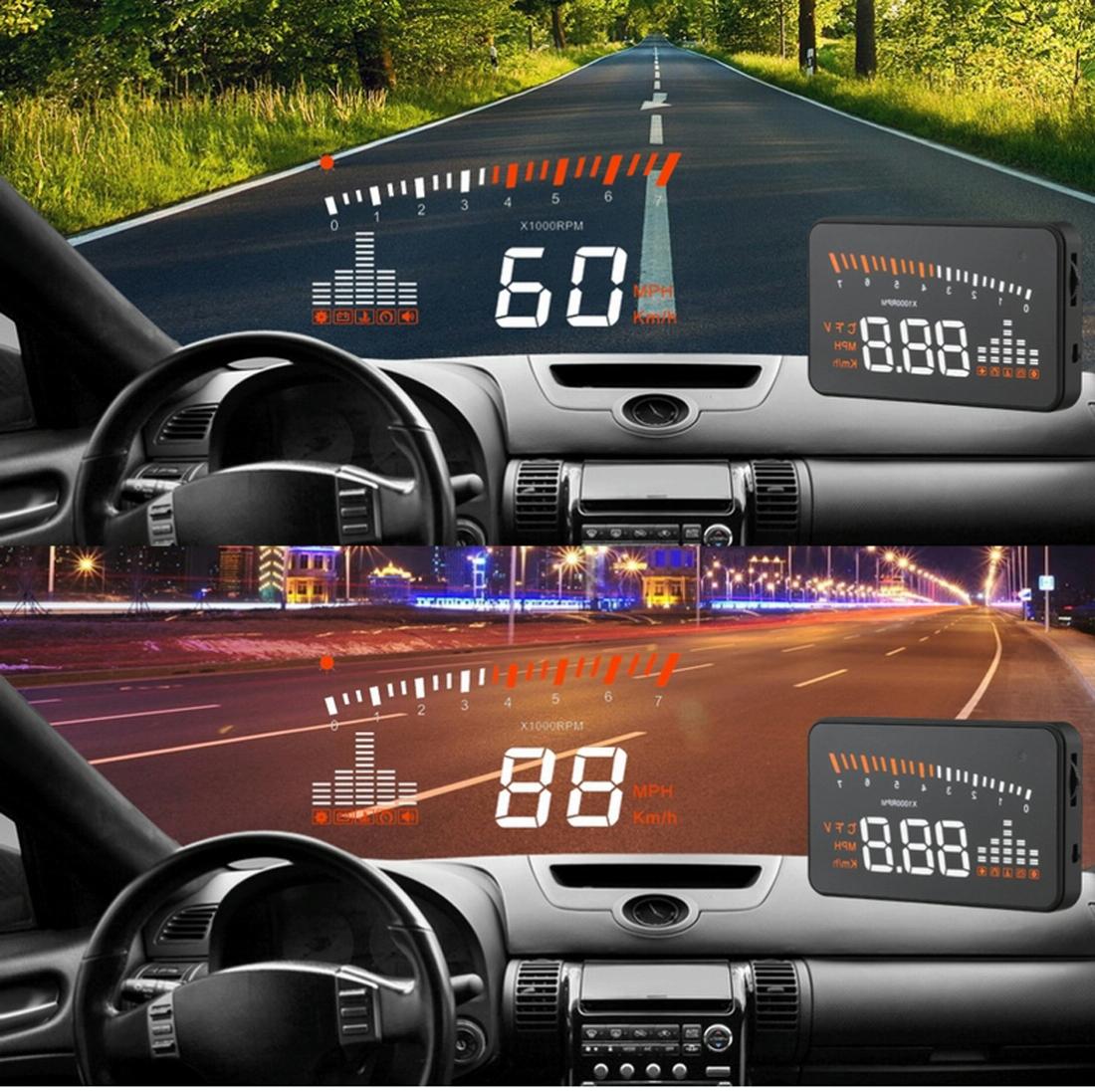 3 Inch Hud For Cars Obdii / Eobd System Light Sensors Rotation Speed Voltage Water Temp Alarm Black