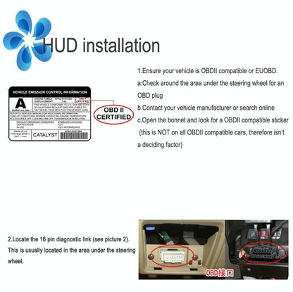 3 Inch Hud For Cars Obdii / Eobd System Light Sensors Rotation Speed Voltage Water Temp Alarm Black