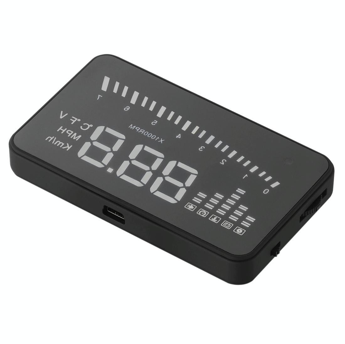 3 Inch Hud For Cars Obdii / Eobd System Light Sensors Rotation Speed Voltage Water Temp Alarm Black