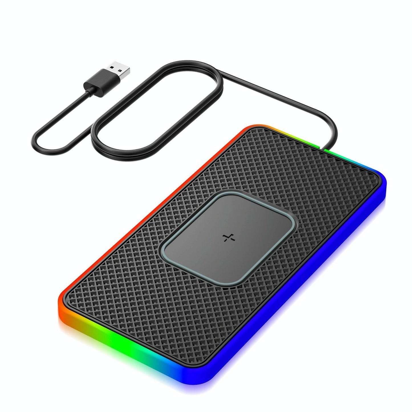 15w 2-in-1 Car Wireless Charger with Non-slip Mat and Colourful Light - 0.3m Usb Cable - Usb-C/Type-C Cable 0.3M