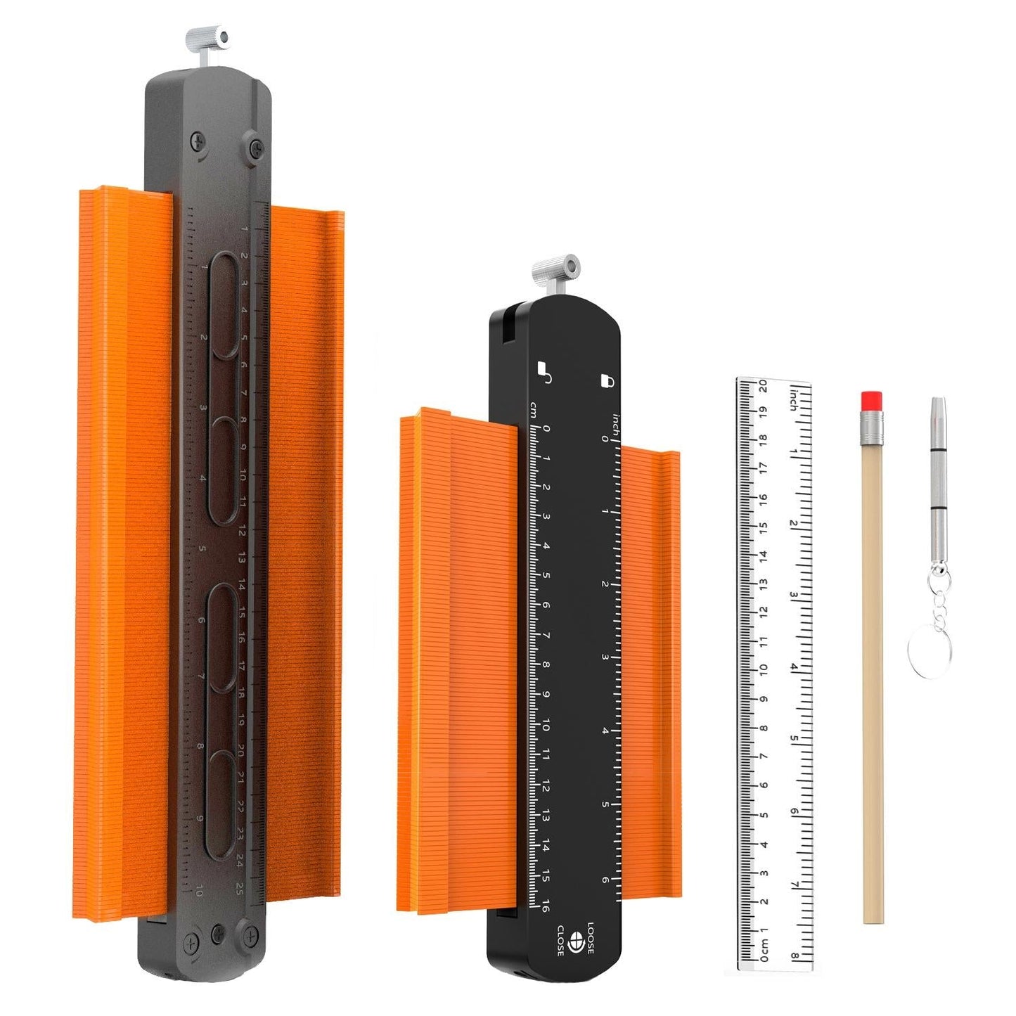Metal Profile Contour Utensils Set with Lock - 6 & 10 Ruler Straight Pencil Screwdriver