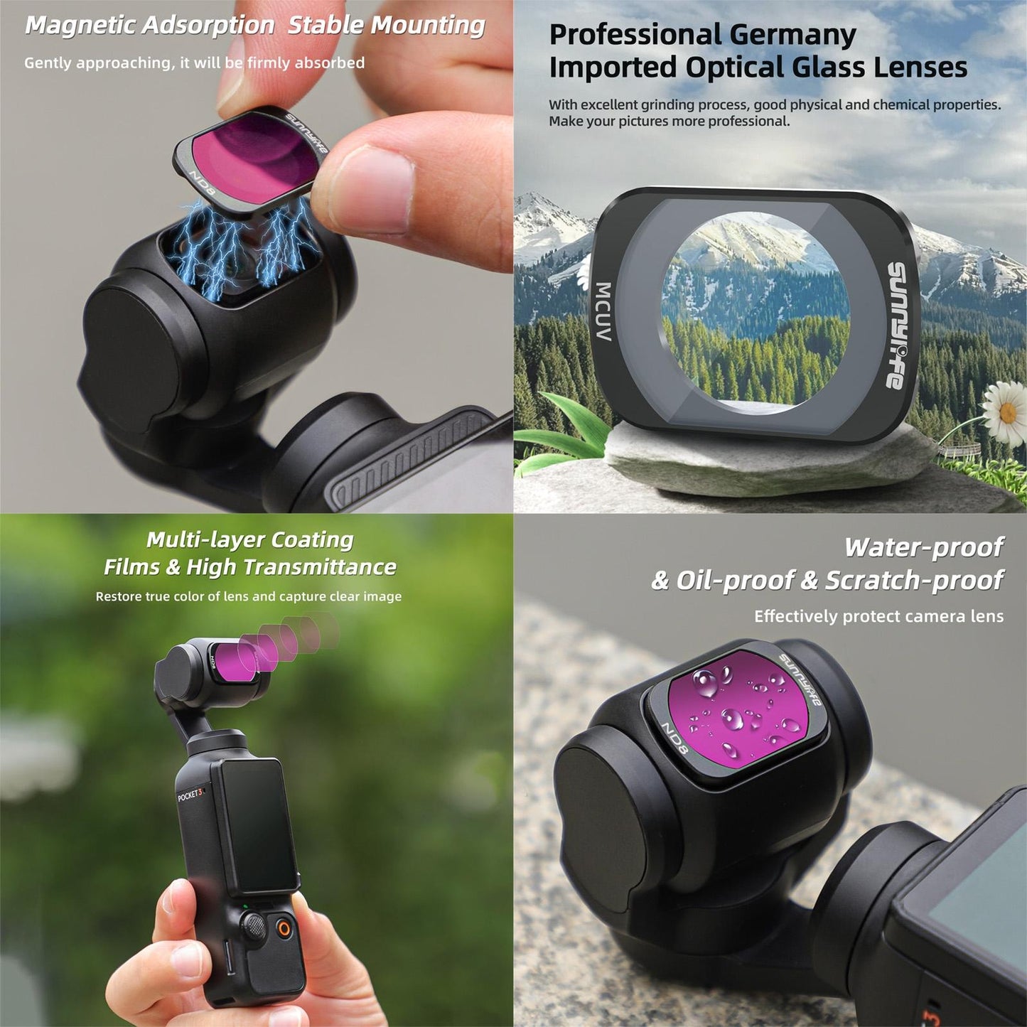 Sunnylife 3 In 1 Nd16 Camera Lens Filter For Dji Osmo Pocket No Gimbal Reset - Nd16