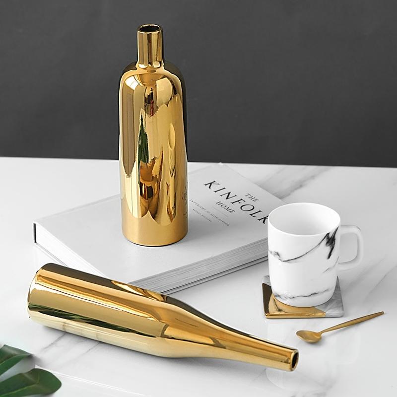 Gold Plated Ceramic Flower Vase - Desktop Decorative Three-piece Set