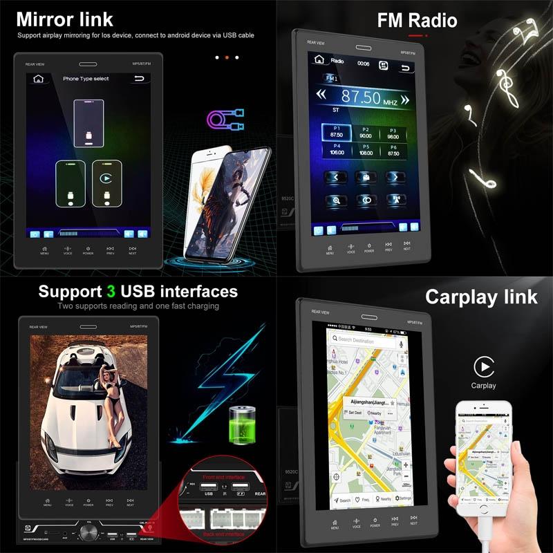 9.5 Inch Vertical Screen Car Mp5 Player - Dual Spindle + 12 Cam