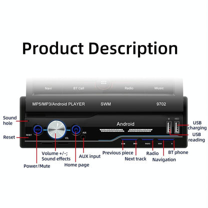 7 Inch Android Car Radio Receiver With Fm Bluetooth Gps Wifi - Swm 9702