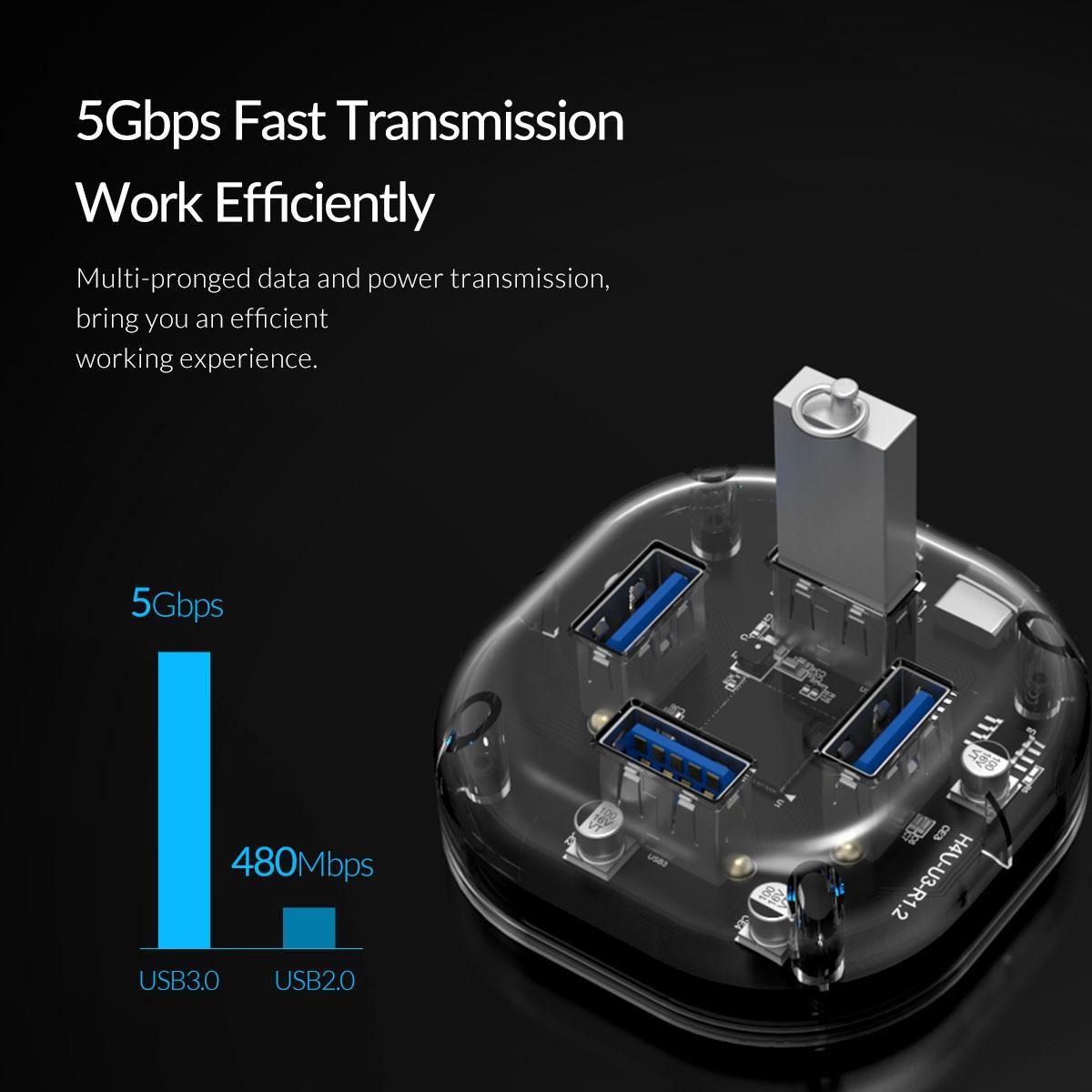 Transparent 4-Port Usb 3.0 Hub