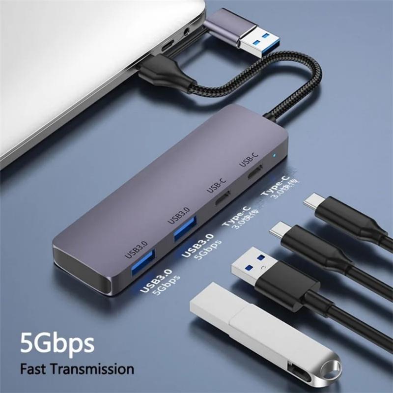 Usb 3.0 + Type-C 4-Port Hub Docking Station
