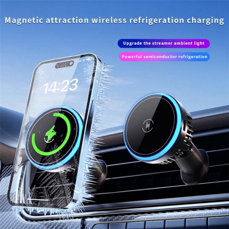 Wireless Magnetic Car Vent Charger with Colourful Light - Phone Charging Stand