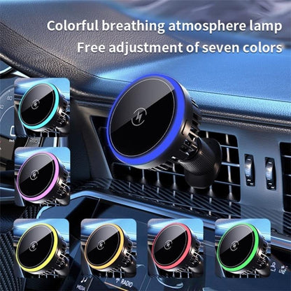 Wireless Magnetic Car Vent Charger with Colourful Light - Phone Charging Stand