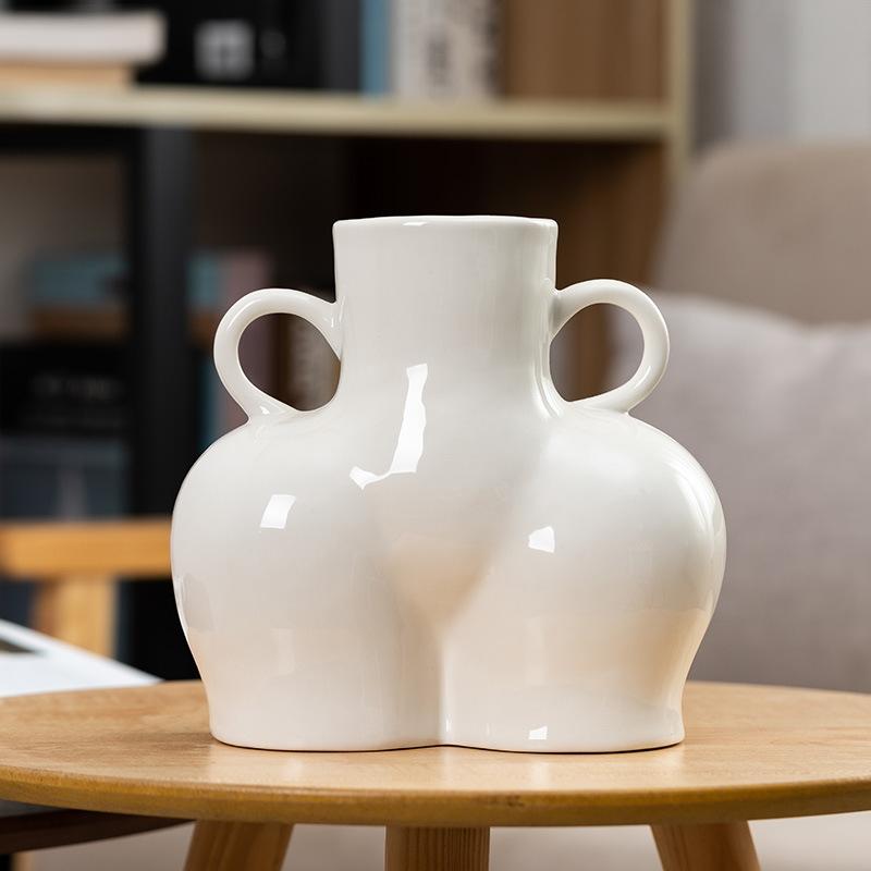 Large White Ceramic Vase for Home Decor with Dried Flower Design