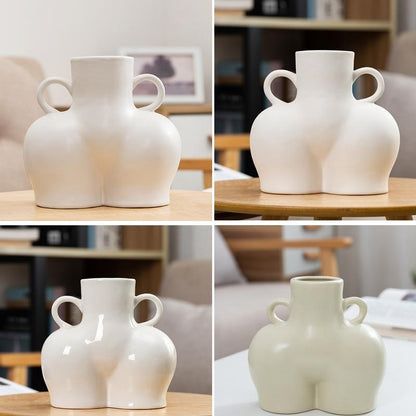 Large White Ceramic Vase for Home Decor with Dried Flower Design