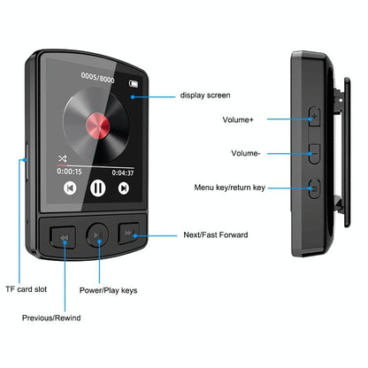 1.8 Inch Color Screen Mp3 / Mp4 Bluetooth Walkman With Back Clip - 64Gb
