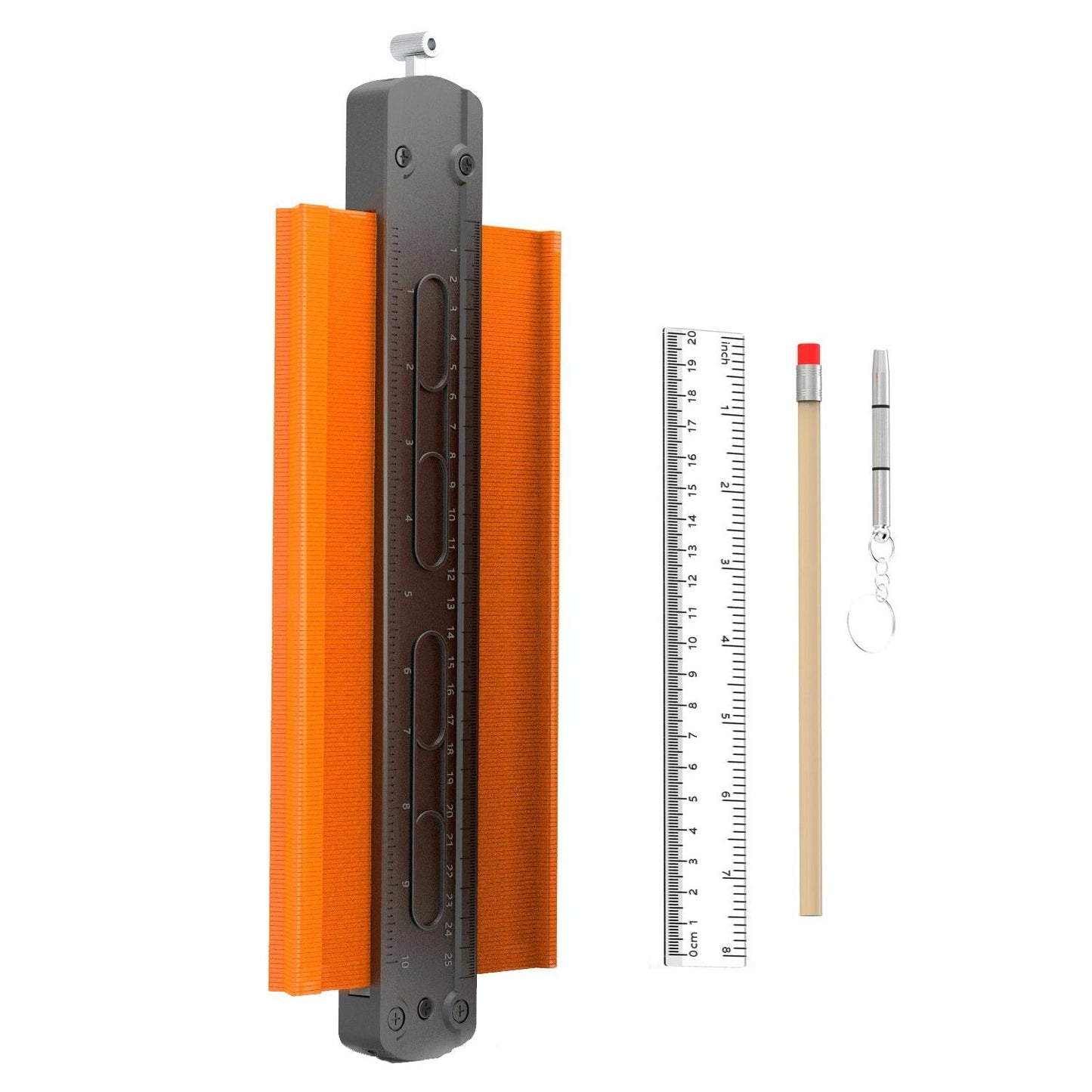 Metal Profile Contour Utensils Set with 10 Ruler Straight Edge Pencil and Screwdriver - Locking Feature