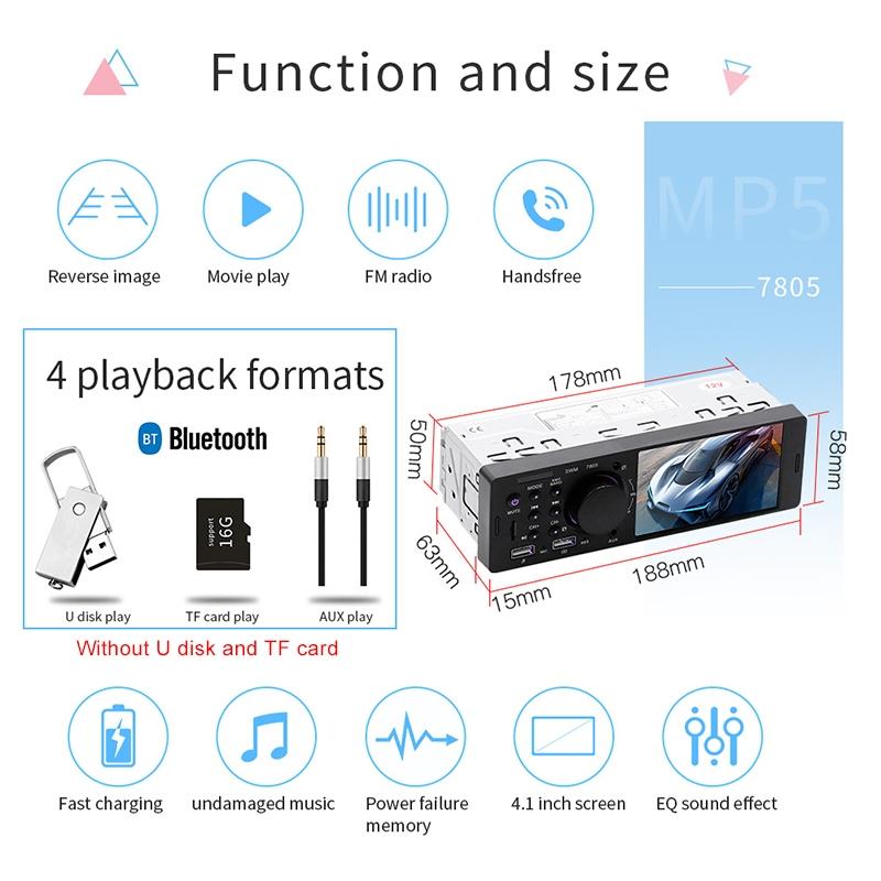 4.1 Inch Car Mp5 Player W / Fm Bluetooth Tf & Remote