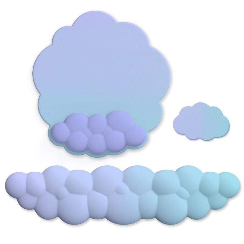 3 Piece Cloudy Gradient Memory Foam Wrist & Mouse Pad Set Blue+Gray - Model 10