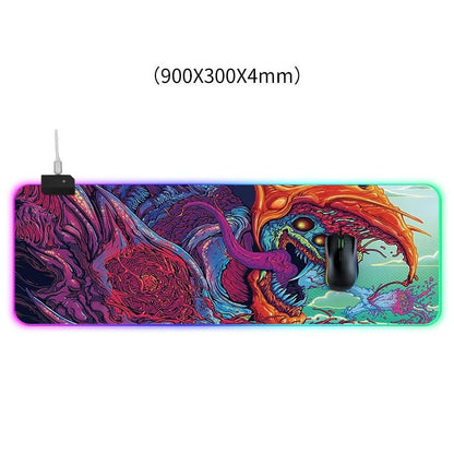 90 X 30Cm Illuminated Mouse Pad With Computer Monster Design