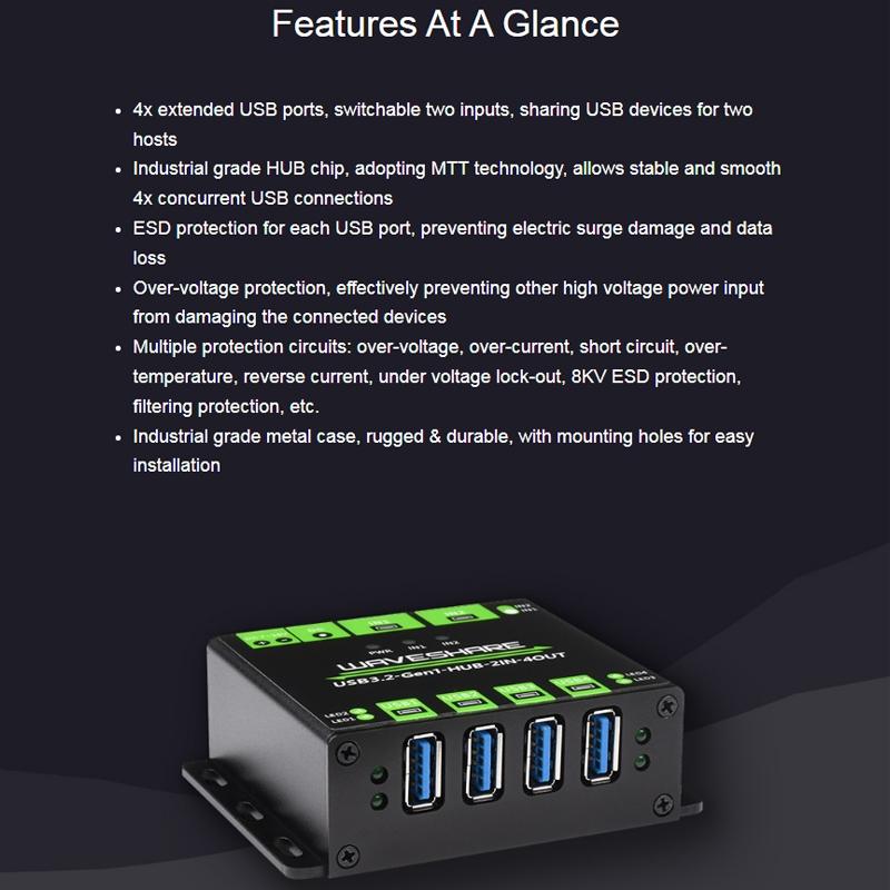 4-Port Usb 3.2 Hub With Dual Host Switching
