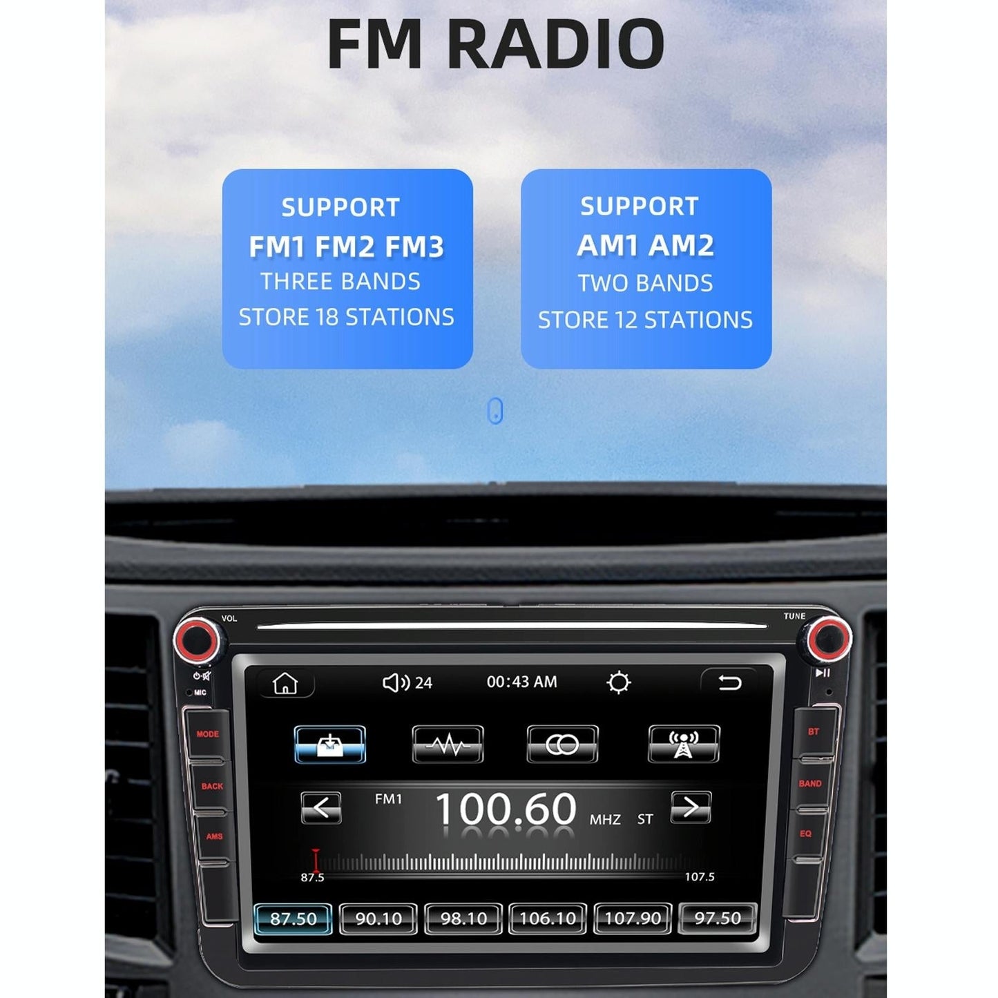 8 Inch Car Mp5 Audio Player Bluetooth / Fm / Sd / Aux / Mirrorlink For Volkswagen