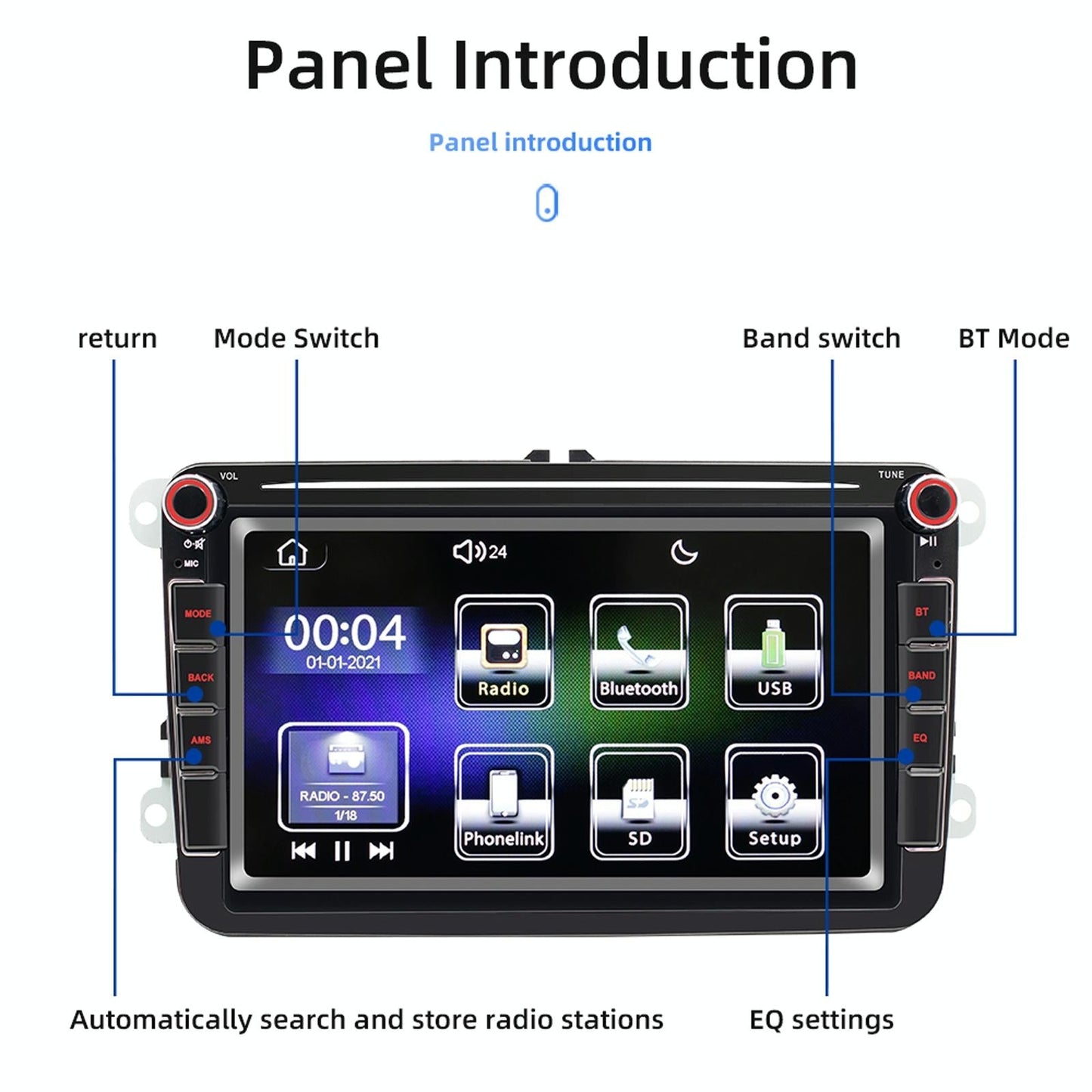 8 Inch Car Mp5 Audio Player Bluetooth / Fm / Sd / Aux / Mirrorlink For Volkswagen